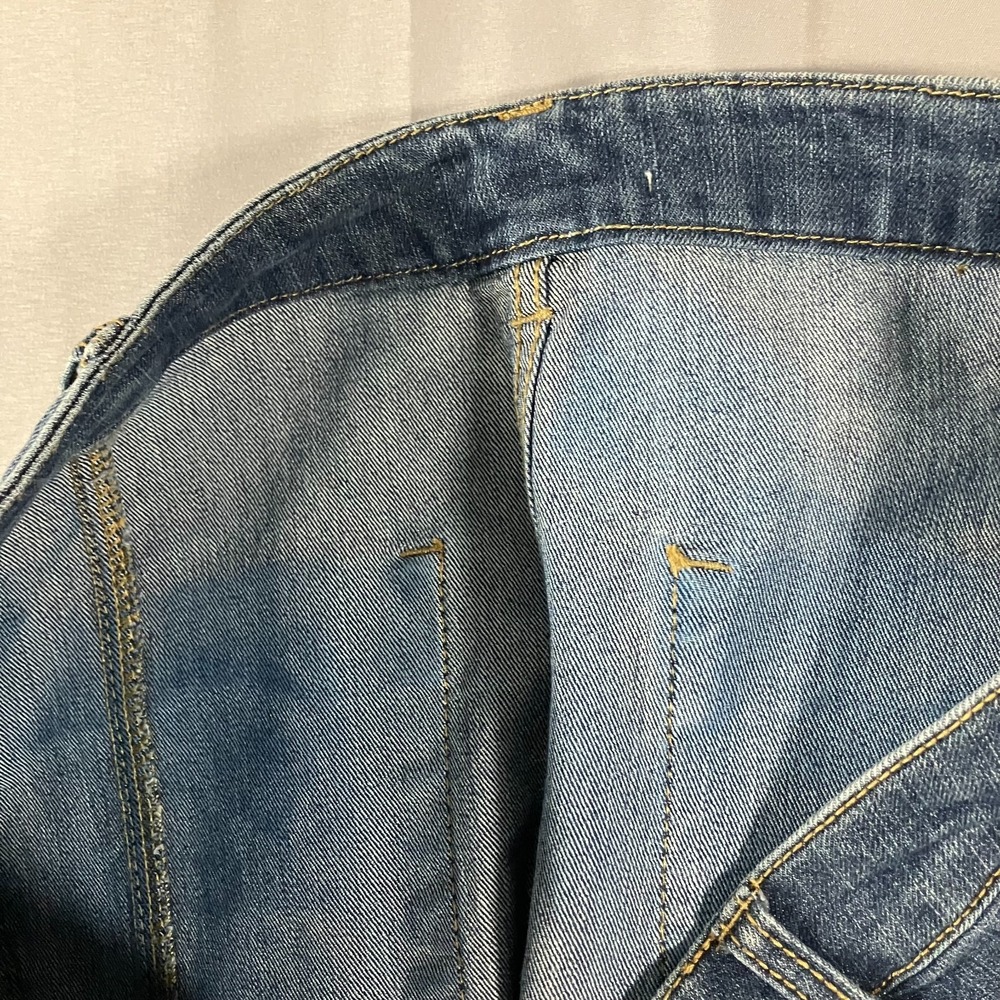 A-Line Denim Skirt Women's Size 14 Button Front Patches Embroidered 90s Y2K - Picture 14 of 15